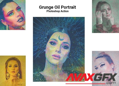 Grunge Oil Portrait Ps Action - 5128352