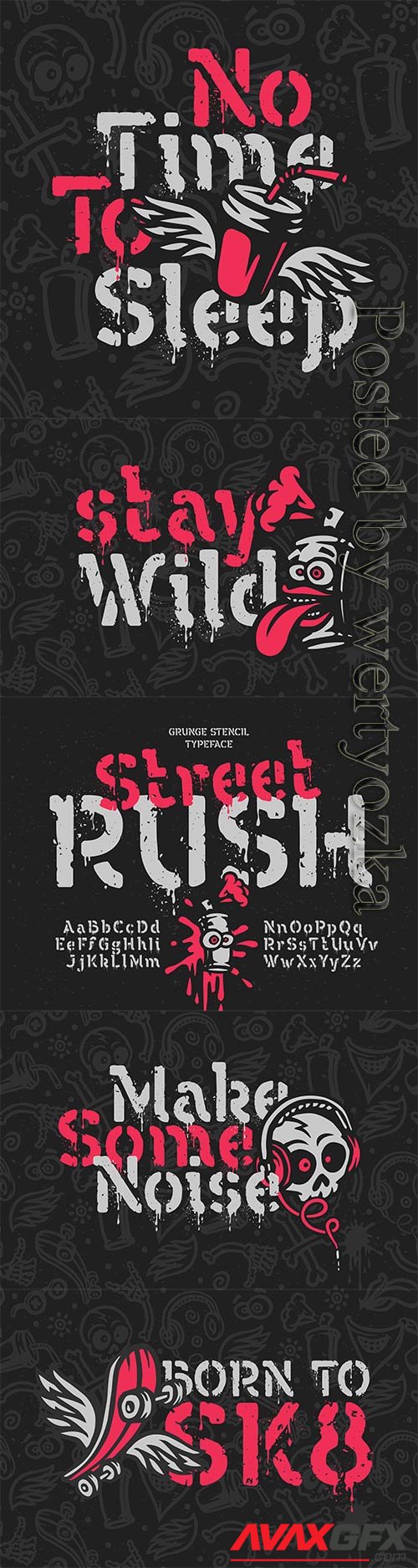 Vector font set with grunge effect