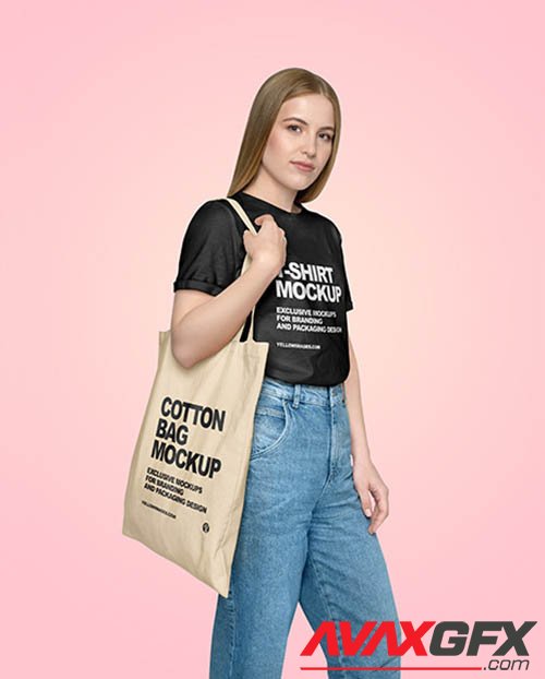 Girl w/ Cotton Bag Mockup 58842