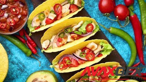Mexican Taco with Chicken Meat Jalapeno Fresh Vegetables Served with Guacamole 32772525
