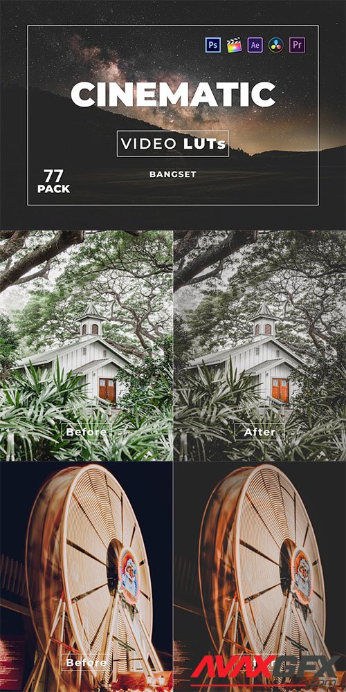 Bangset Cinematic Pack 77 Video LUTs 6L3MD6Z