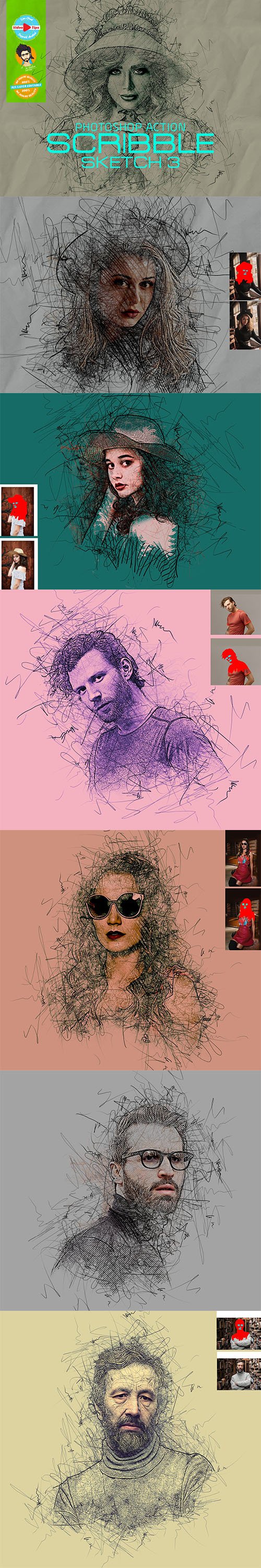 CreativeMarket - Scribble Sketch Photoshop Action 5953854