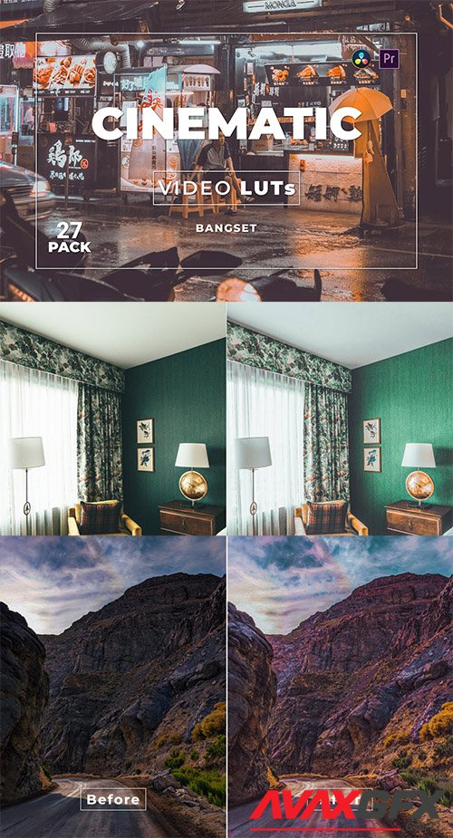 Bangset Cinematic Pack 27 Video LUTs QYMMF8H