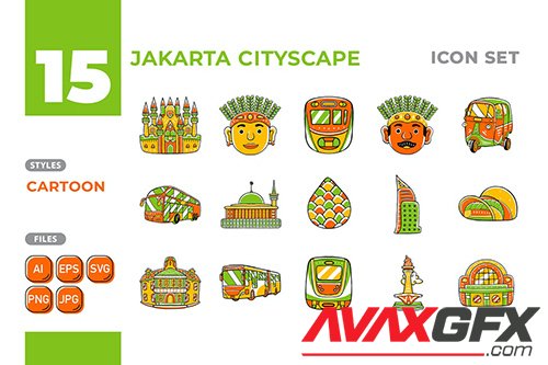 Jakarta Cityscape Icon Set (Cartoon Style) #01 EXTTMEP