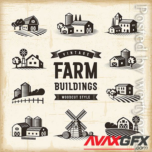 Vintage Farm Buildings Set 18973557