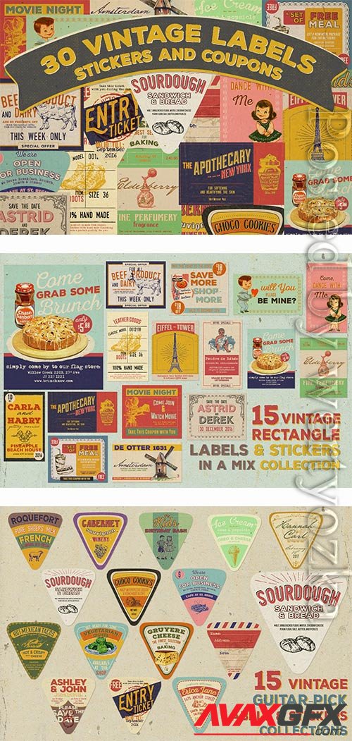 CM - 30 Vintage Labels, Stickers, and Coupons Feature 504789