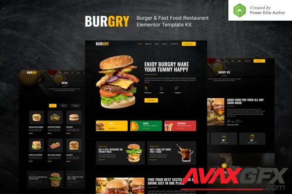 ThemeForest - Burgry v1.0.0 - Burger & Fast Food Restaurant Elementor Template Kit - 33334368