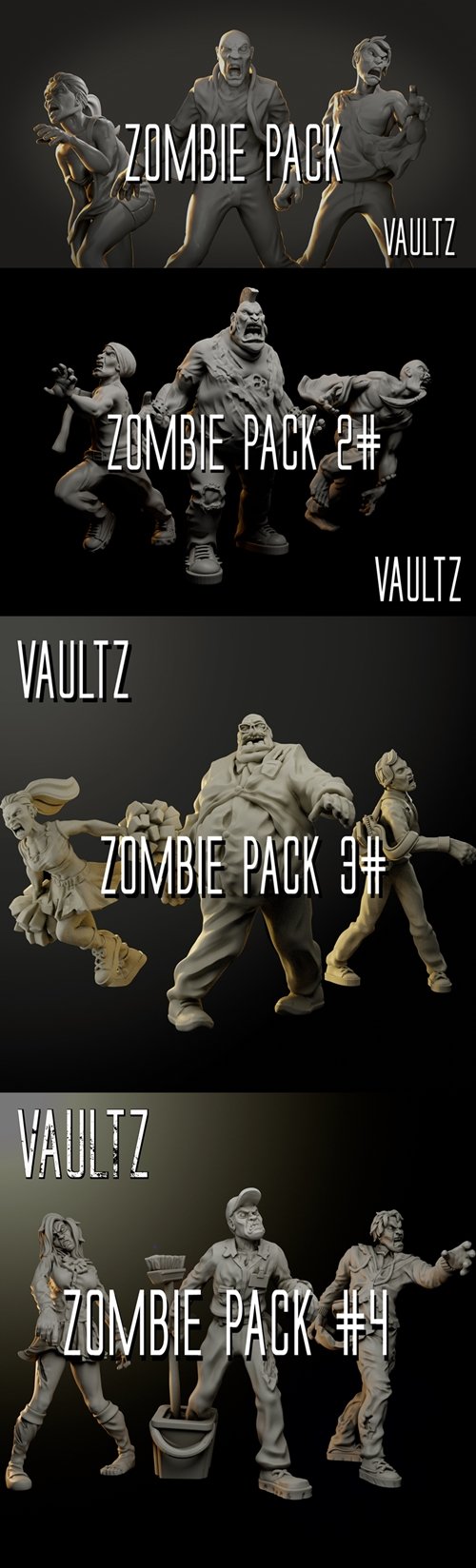 Vault Z - Zombie Pack 1-4 – 3D Printable STL
