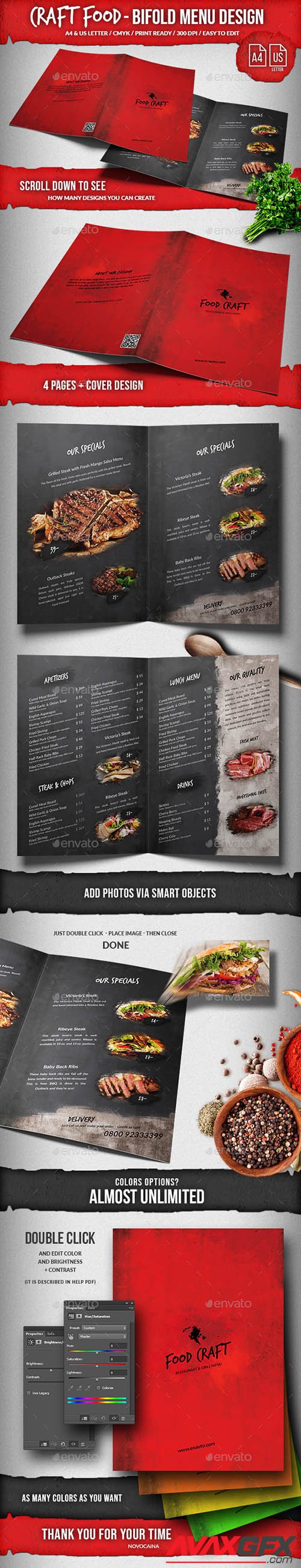 Graphicriver - Craft Food Bifold Menu - A4 & US Letter. Very Editable. 21980762