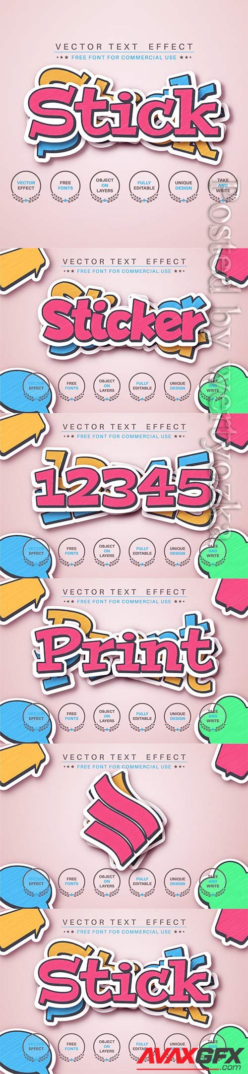 Set sticker - editable text effect, font style