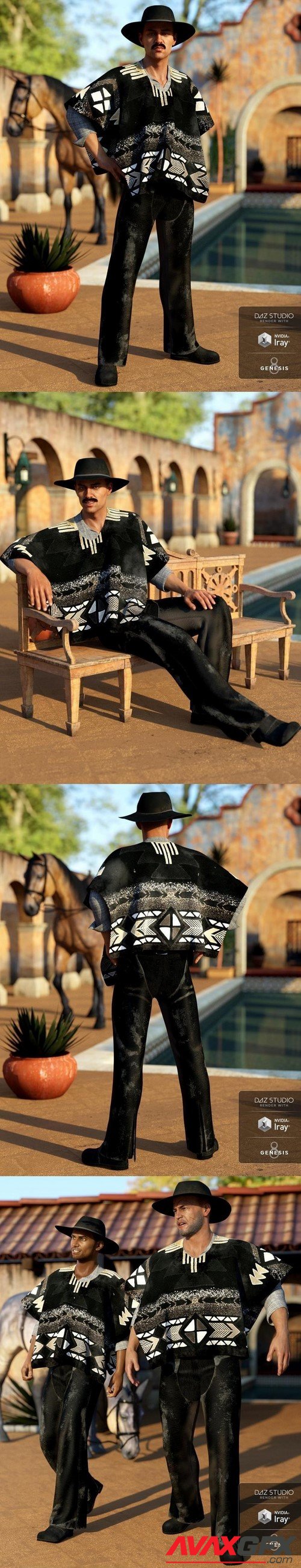dForce Western Poncho Outfit for Genesis 8 Male(s)