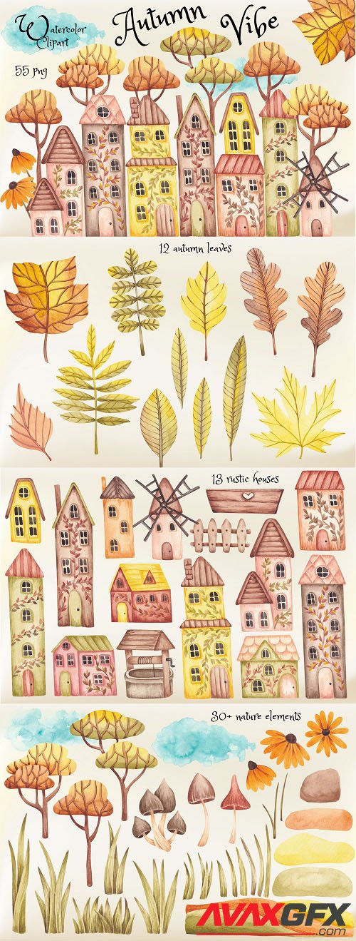 Watercolor Clipart Autumn Vibe - 1506877