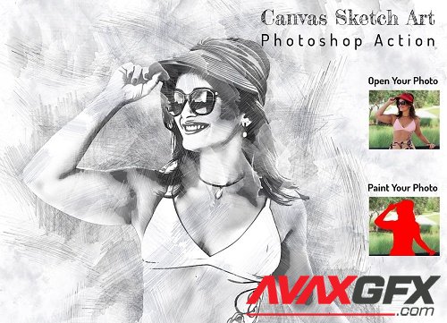 Canvas Sketch Art PS Action - 6376926