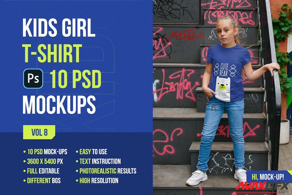 CreativeMarket - Kids Girl T-Shirt Mockups Vol8 5753184