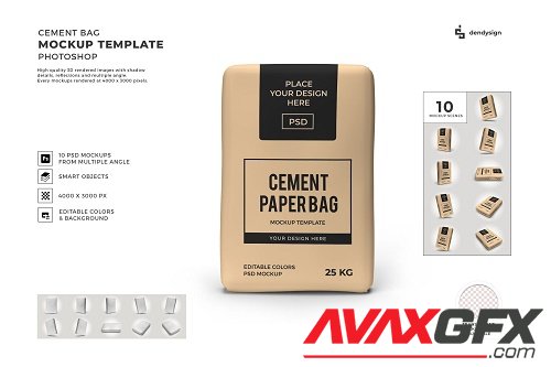 Cement Paper Bag 3D Mockup Template Bundle - 1510939