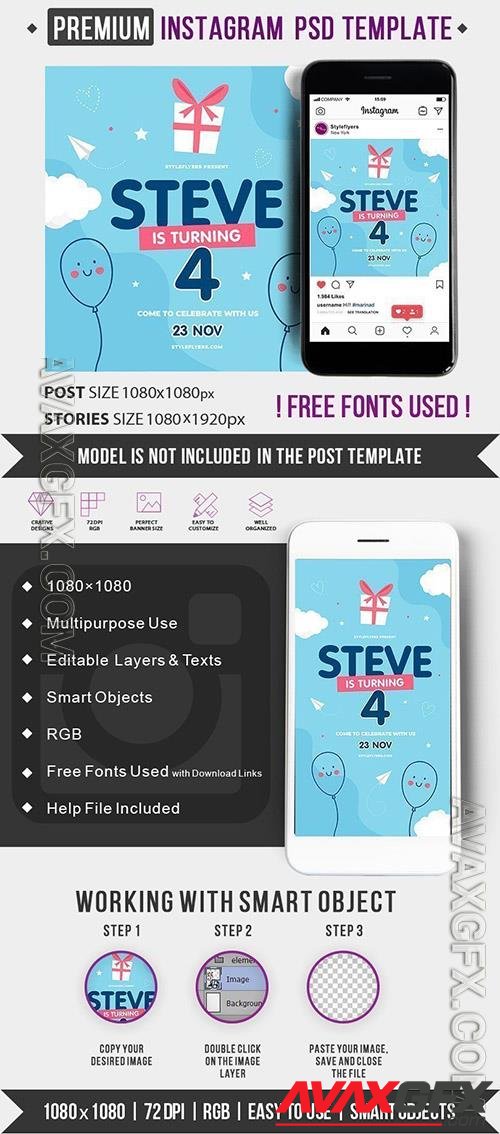 Steve Is Turning 4 Instagram post and story Template