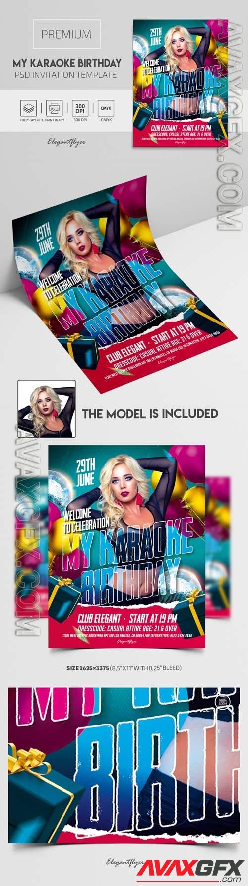 Premium My Karaoke Birthday Invitation PSD Template