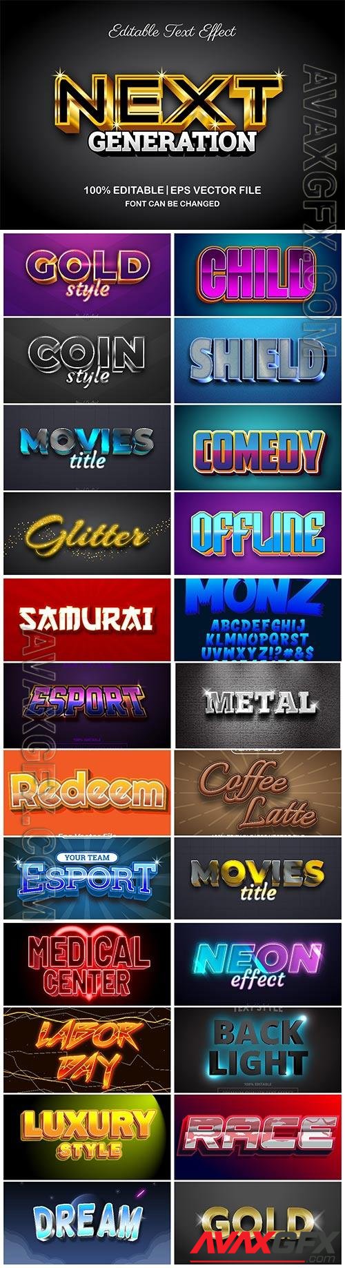 Big set 3d editable text style effect vector vol 854