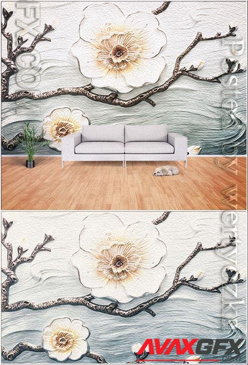 Three dimensional embossed flower background wall