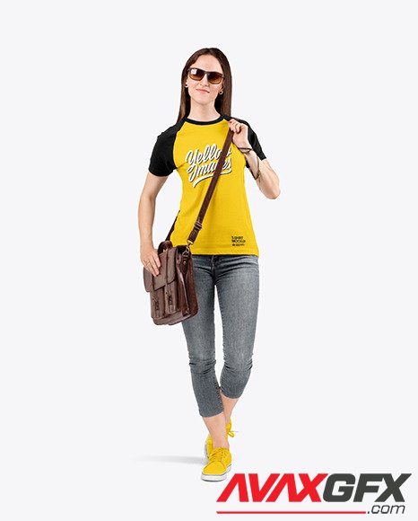 Woman in a Raglan T-Shirt Mockup 84004