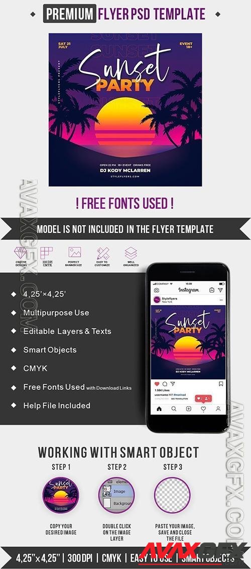 Sunset Party Instagram Post and Story Template