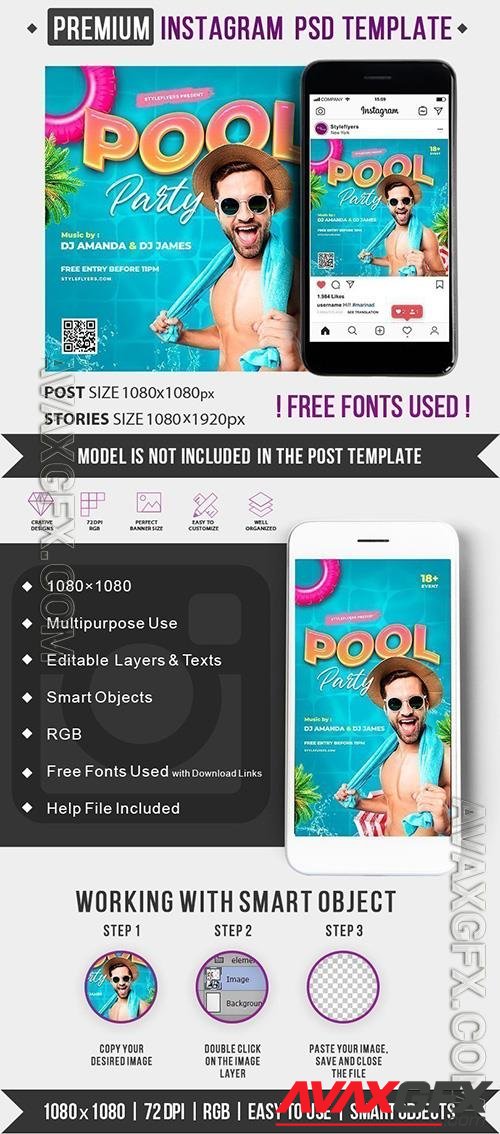 Pool Party Instagram Post and Story Template