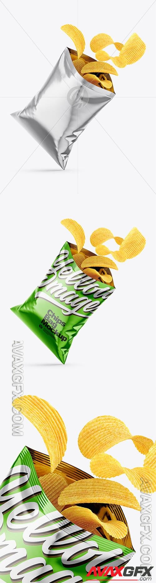 Opened Metallic Bag With Riffled Potato Chips Mockup 82733 TIF