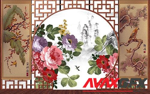 Vintage chinese classical studio wedding background-wall