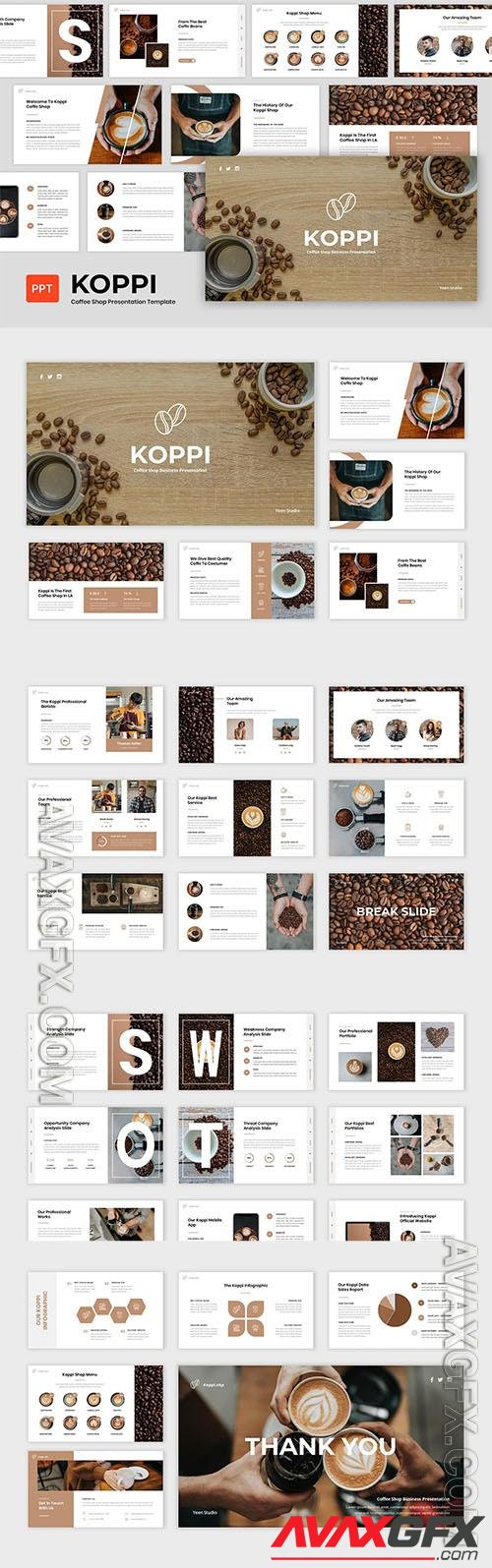 Koppi - Coffee Shop Presentation Powerpoint, Keynote and Google Slides Template