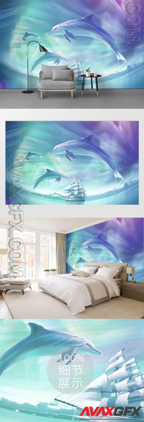 Modern abstract ocean dolphin background wall