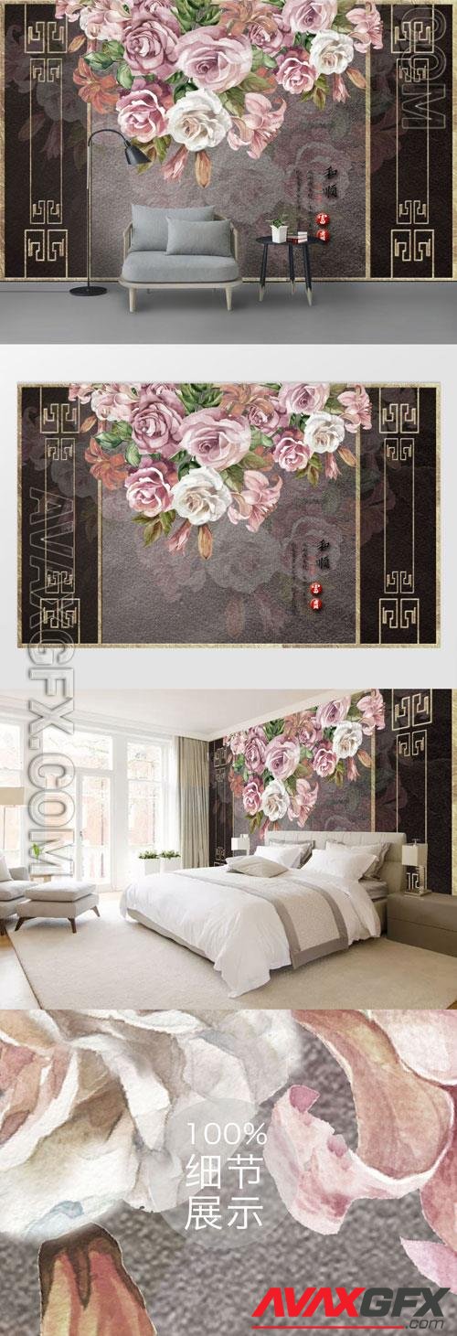 3d three dimensional relief rose european retro tv background wall decoration painting