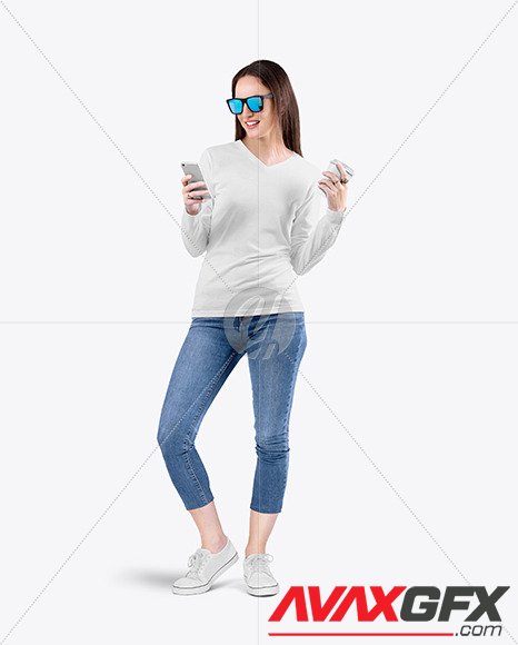 Woman in a Long Sleeve T-Shirt Mockup 84095