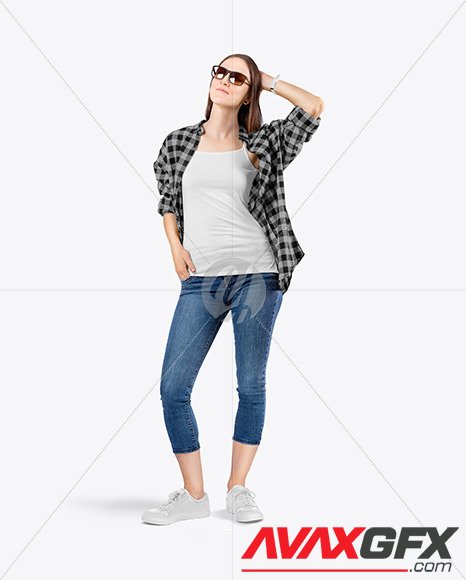 Woman in Strap Top, Shirt & Jeans Mockup 83843