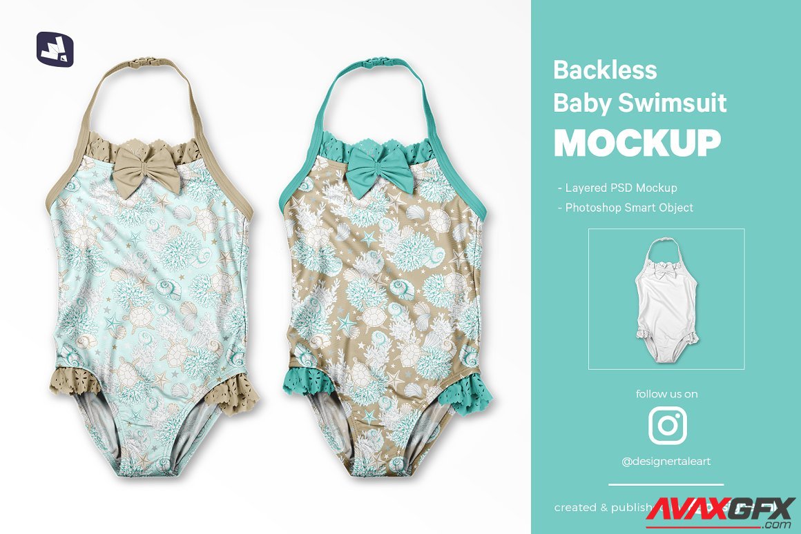 CreativeMarket - Backless Baby Swimsuit Mockup 5357952