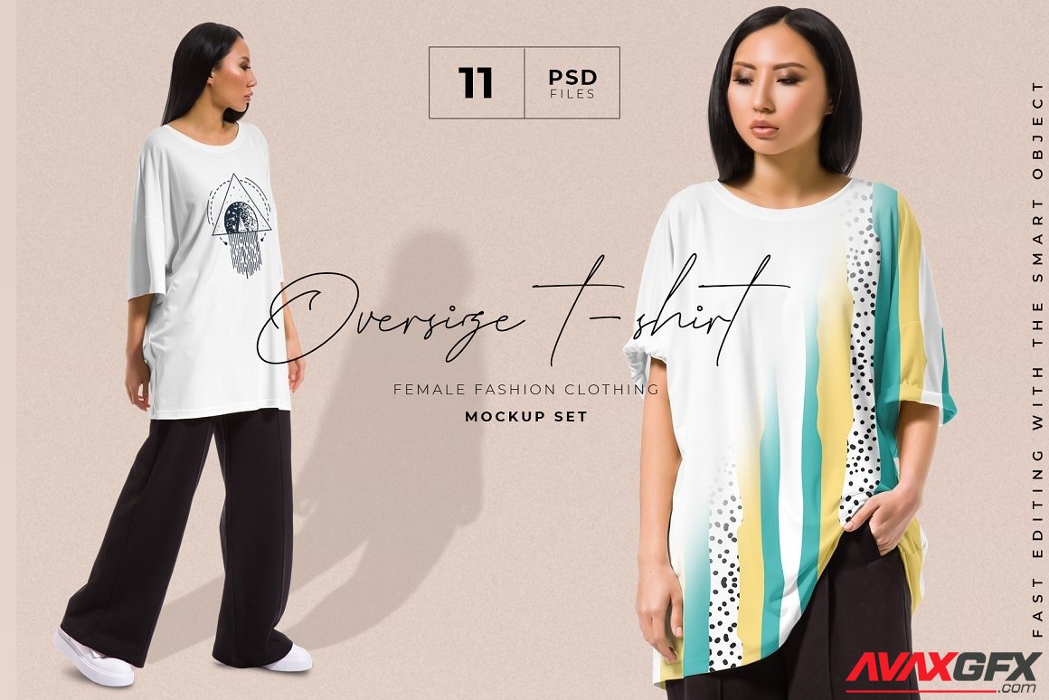 CreativeMarket - Oversize T-shirt Mockup Women Set 6039160