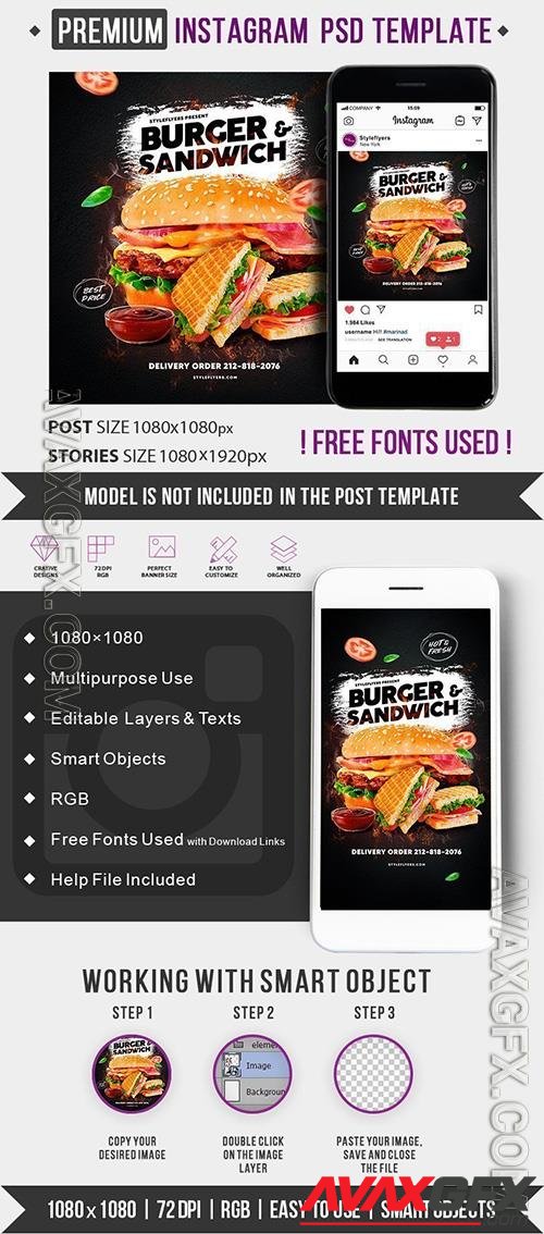 Burger & Sandwich Instagram Post and Story Template