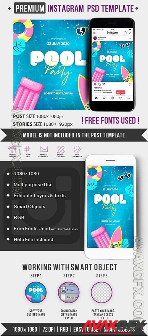 Pool Party PSD Instagram Post and Story Template