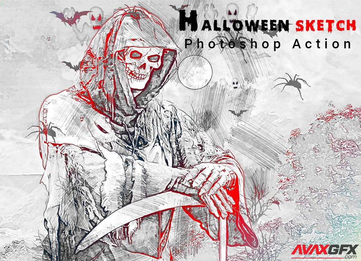 CreativeMarket - Halloween Sketch Photoshop Action 6415908