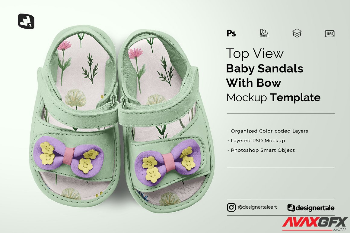 CreativeMarket - Topview Baby Sandals With Bow Mockup 5174785