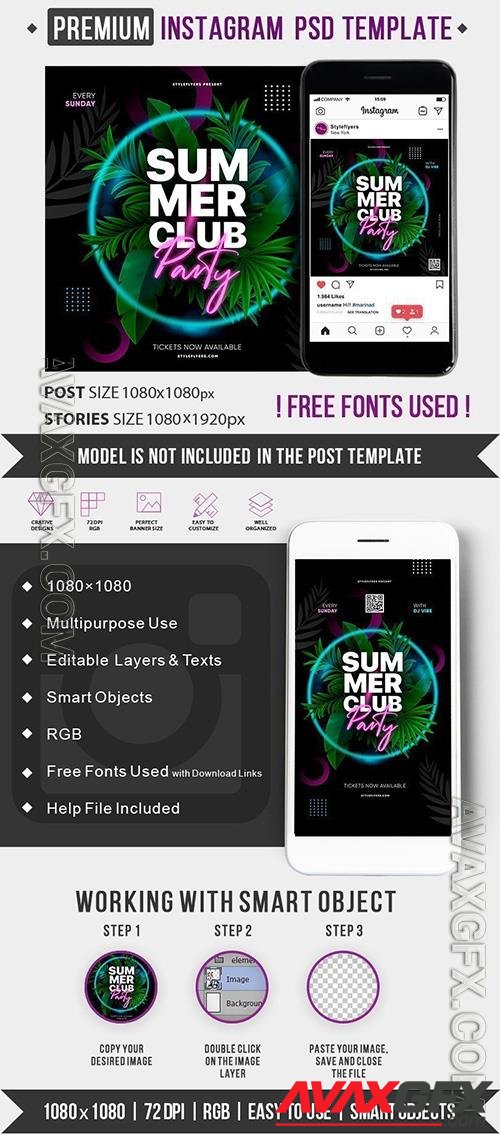 Summer Club party Instagram Post and Story Template