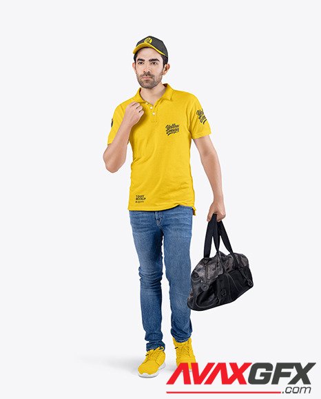 Man w/ Bag in Polo Shirt Mockup 81055