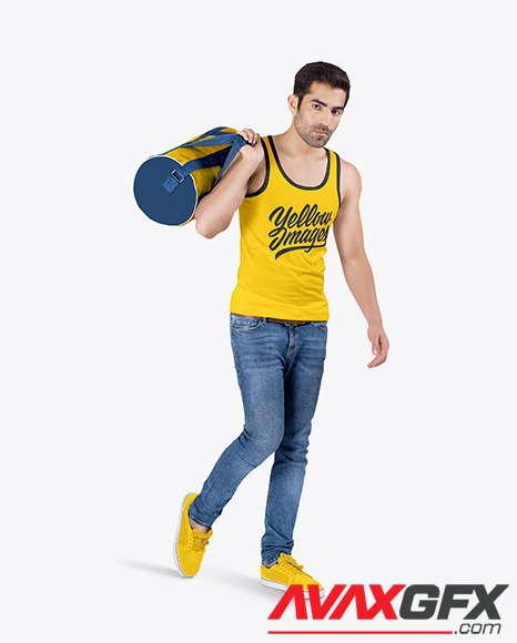 Man w/ Bag in Tank Top Mockup 81065