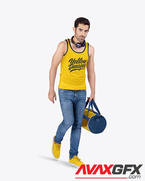 Man w/ Bag in Tank Top Mockup 81071