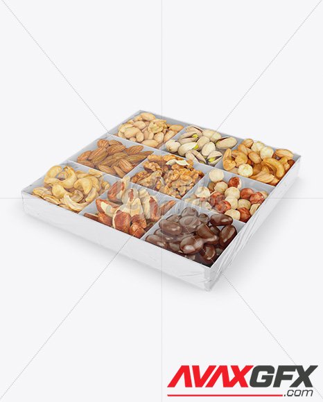 Carton Square Tray W/ Nuts Mockup 15372 PSD