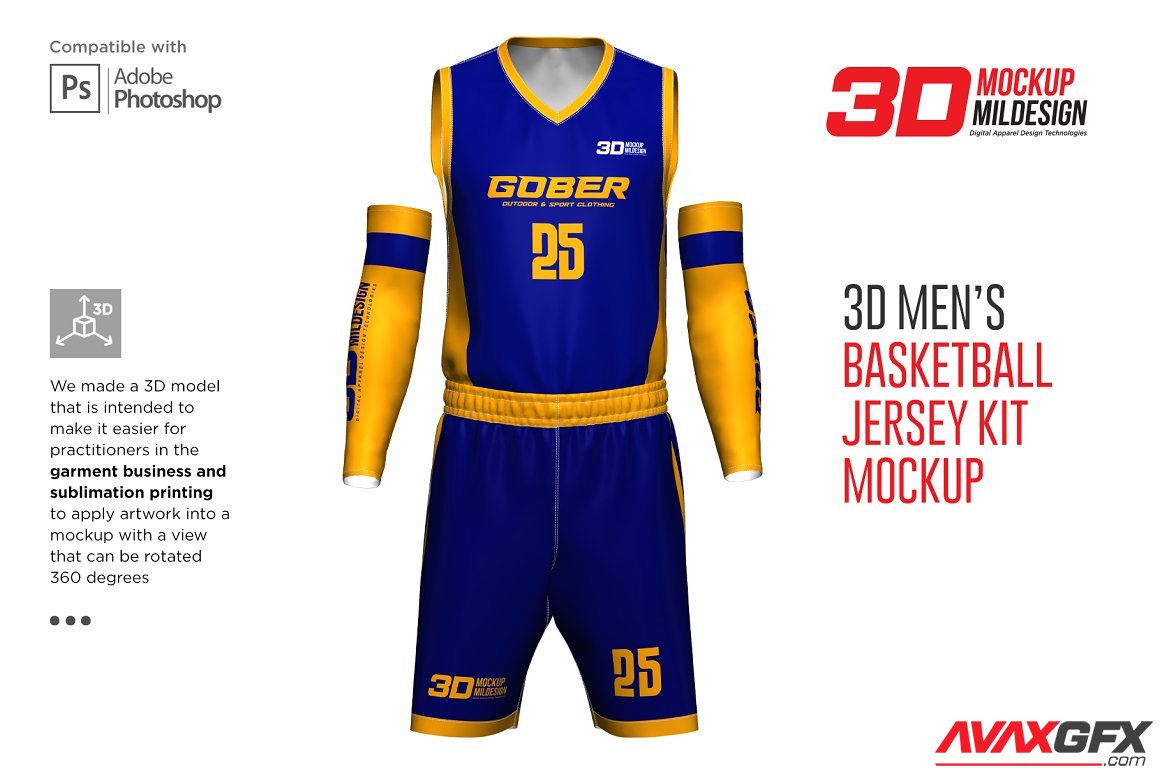 CreativeMarket - 3D Men's Basketball Jersey Mockup 5963509