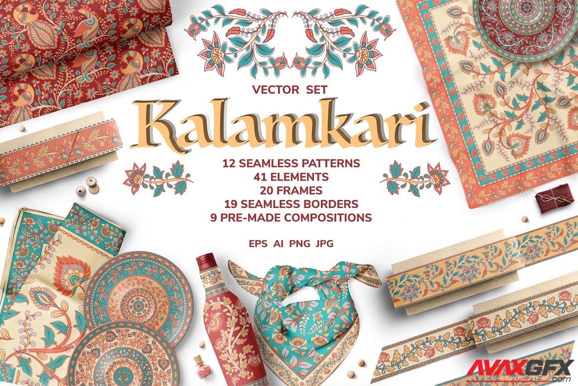 CreativeMarket - KALAMKARI. Vector Set Ornaments. 3809401