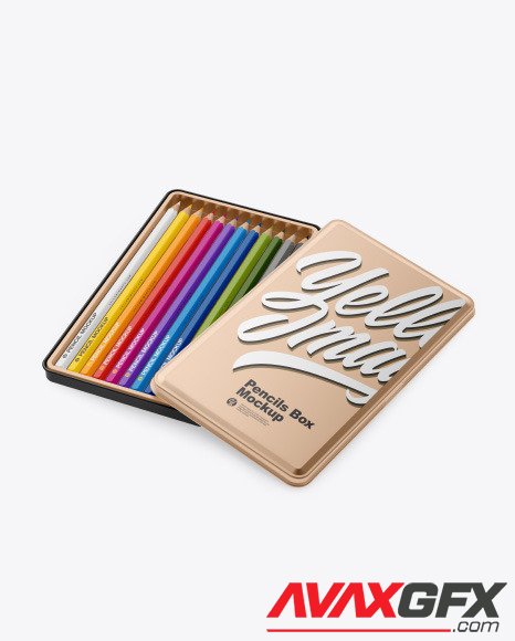 Opened Metallic Box w/ Pencils Mockup 86682