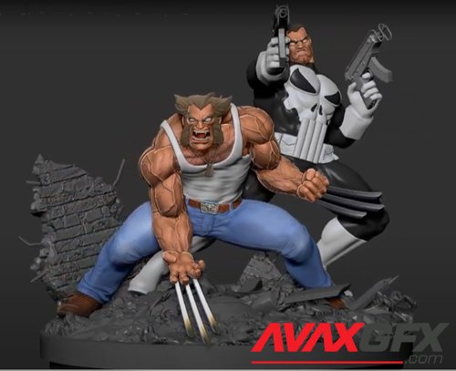 Wolverine Punisher Diorama – 3D Printable STL