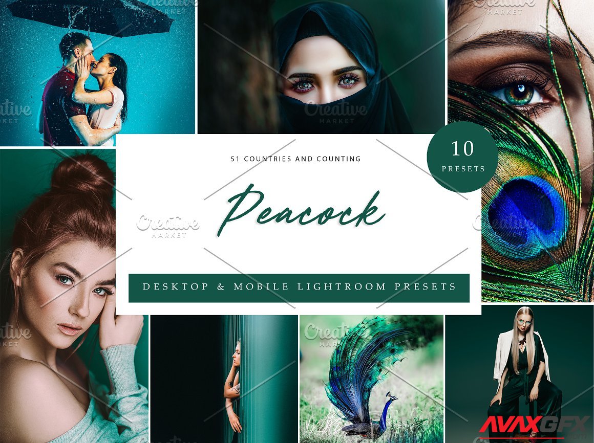 CreativeMarket - 10xLightroom Presets Peacock Presets 6441086