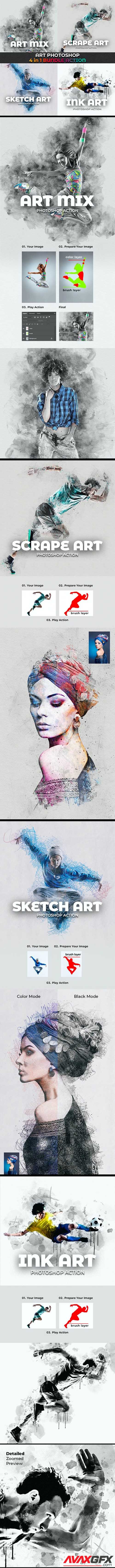 GraphicRiver - Art Photoshop Action 4 in 1 Bundle 29133173